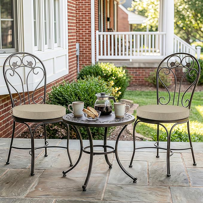 Outdoor Round Chair Cushions 18 Inch, Fade-Resistant & Water-Resistant, Bistro Chair Seat Pads for Porch Garden Balcony Patio Furniture Stools, Non-Slip Bottom, Set of 4, Natural