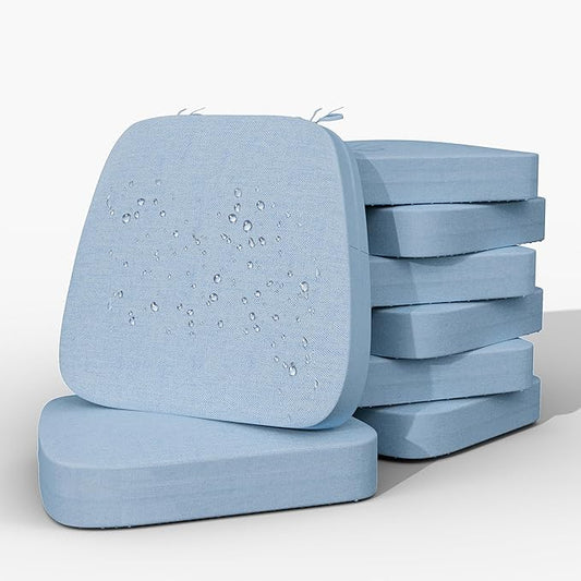 Iristykilin17'' x 16'' x 2.5"Thick Chair Cushions for Dining Chairs, 8 Pack WaterProof Easy Clean Kitchen Chair Pads with Ties and Non-Slip Backing - 30D High Elastic Foam Soft Kitchen Chair Cushions