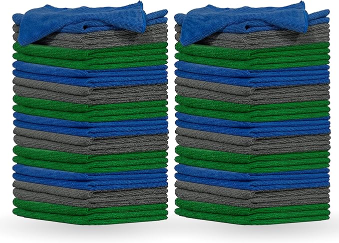 Pinnacle Mercantile Microfiber Cleaning Cloths Extra Large 16x16in Pack of 48 Highly Absorbent Lint Free Streak Free Non-Abrasive Clean Wet or Dry Washable Reusable for Home Kitchen Car and Janitorial