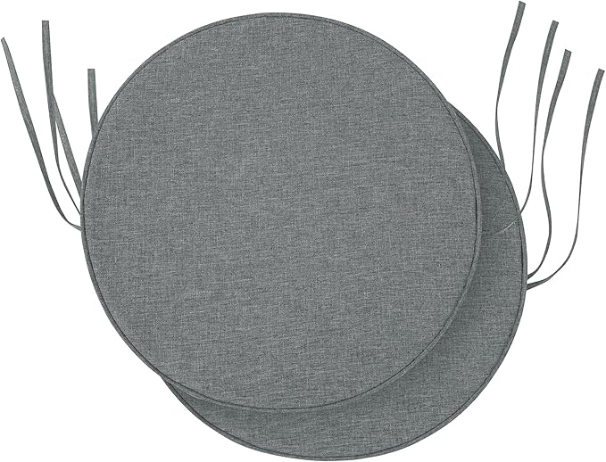 Outdoor Round Chair Cushions 15 Inch, Fade-Resistant & Water-Resistant, Bistro Chair Seat Pads for Porch Garden Balcony Patio Furniture Stools, Non-Slip Bottom, Set of 2, Dark Grey