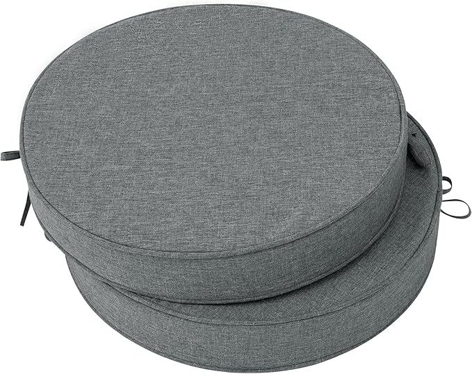 Outdoor Round Chair Cushions 18 Inch, Fade-Resistant & Water-Resistant, Bistro Chair Seat Pads for Porch Garden Balcony Patio Furniture Stools, Non-Slip Bottom, Set of 2, Dark Grey