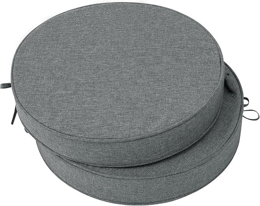 Outdoor Round Chair Cushions 18 Inch, Fade-Resistant & Water-Resistant, Bistro Chair Seat Pads for Porch Garden Balcony Patio Furniture Stools, Non-Slip Bottom, Set of 2, Dark Grey