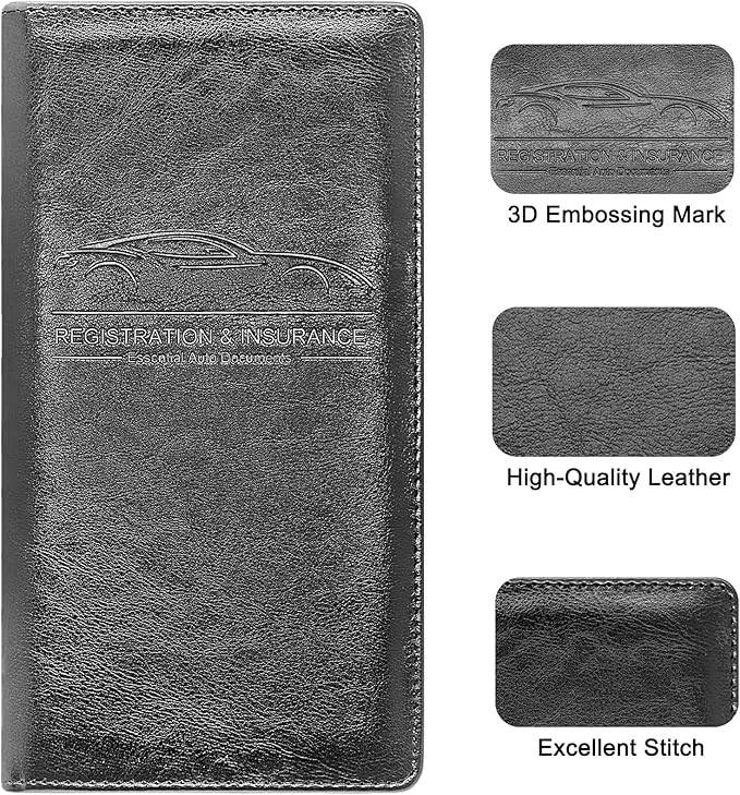 LumiMokki Premium Car Registration & Insurance Card Holder with Magnetic Shut, Vehicle Glove Box Car Organizer - For Documents, Cards, License (Cowhide Black)