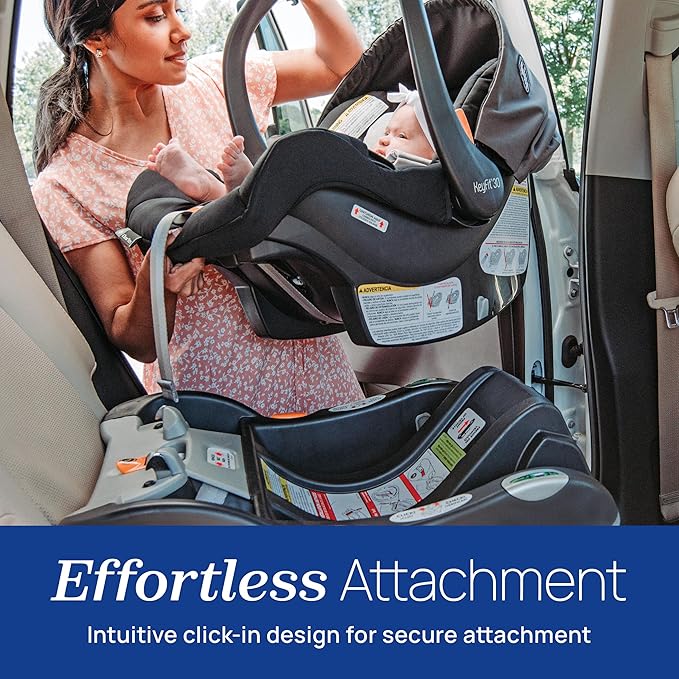 Chicco KeyFit 30 ClearTex Infant Car Seat and Base, Rear-Facing Seat for Infants 4-30 lbs., Includes Infant Head and Body Support, Compatible with Chicco Strollers, Baby Travel Gear, Slate/Grey