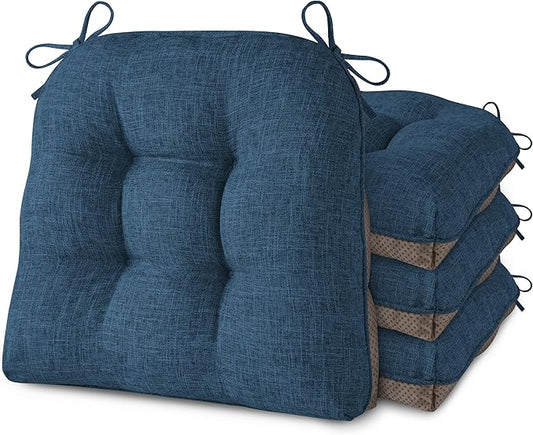 AddGrace Chair Cushions for Dining Chairs Set of 4 Kitchen Seat Cushions with Ties and Non Slip Backing Tufted Indoor Seat Pad for Kitchen Dining Room 18" x 17" x 3" Navy