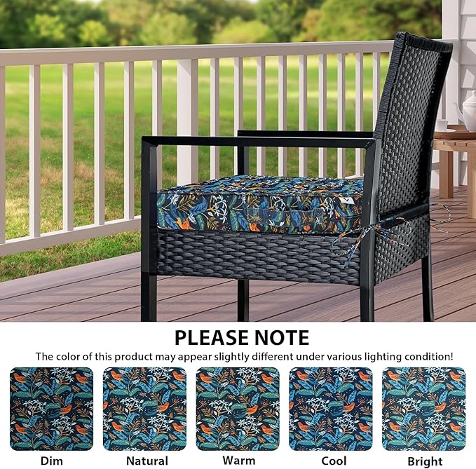 IPYNBAP Outdoor Chair Cushions Set of 4 -Waterproof Outdoor Seat Cushions for Patio Furniture, Patio Chair Cushion with Handle and Ties, Out Door Chair Pads,19x19x3-Square, Black Nightingale
