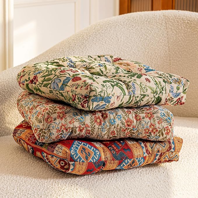 vctops Farmhouse Floral Print Chair Cushions with Ties U-Shaped Soft Comfortable Chair Pads Non Slip Seat Cushions for Indoor Dining Room and Kitchen Chairs (Flower H,16"x16")
