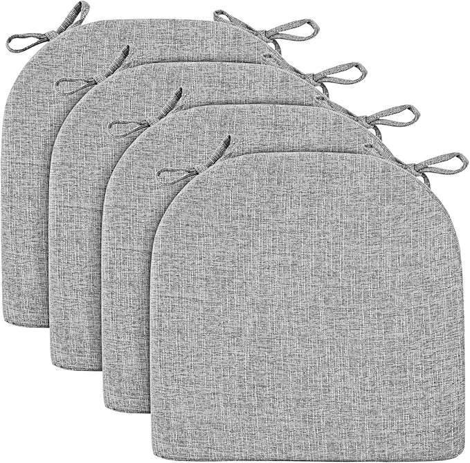 Wellsin Chair Cushions for Dining Chairs 4 Pack - Kitchen Chair Cushions with Ties and Non-Slip Backing - Dining Chair Pads 16"X16"X2", Light Gray