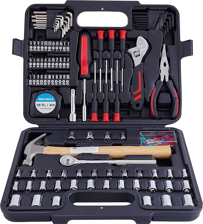 MECHMAX 149-Piece Tool Kit, Home & Auto Repair Hand Tool Set with Hammer, Socket Wrench, Pliers & Storage Case. Essential DIY Mechanics Set for Household, Apartment, Dorm & A Gift
