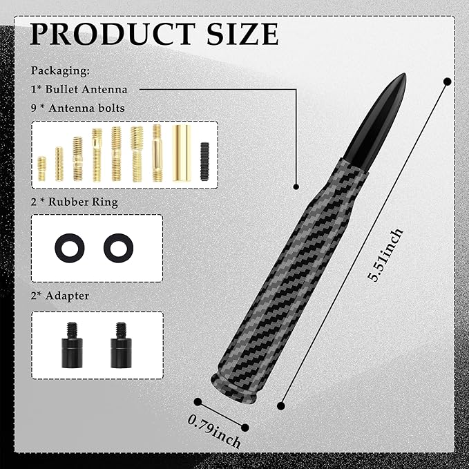 Car Bullet Antenna,Truck Exterior Decoration Accessories Car Vehicle Replacement Antenna Conpatible with Ford F150 RAM 1500 GMC Heavy Duty Pickup Trucks Accessories(Carbon Fiber Black)