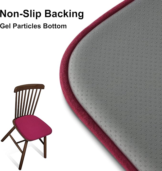 Shinnwa Dining Chair Cushions 2 Pack, Non Slip Indoor Chair Pads, U-Shaped Kitchen Seat Cushions, Set of 2, 15 x 16 Inches, Burgundy