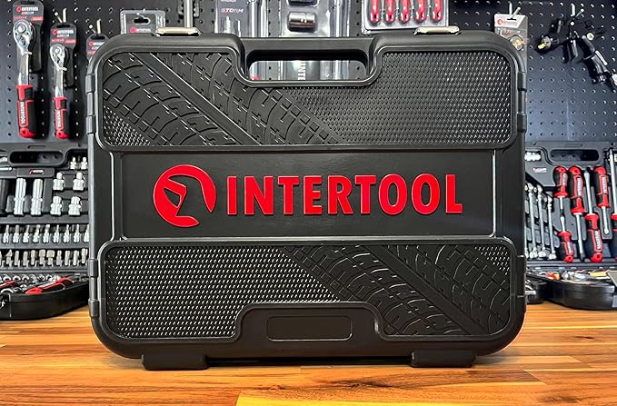 INTERTOOL Metric Socket Set Super Lock, 1/4-inch & 1/2-inch Drive, 110-Piece, Quick Release Ratchets, Extensions, Adapters, Bits, Screwdriver, Metal Latch Hard Case, Tool Gift, ET08-8110