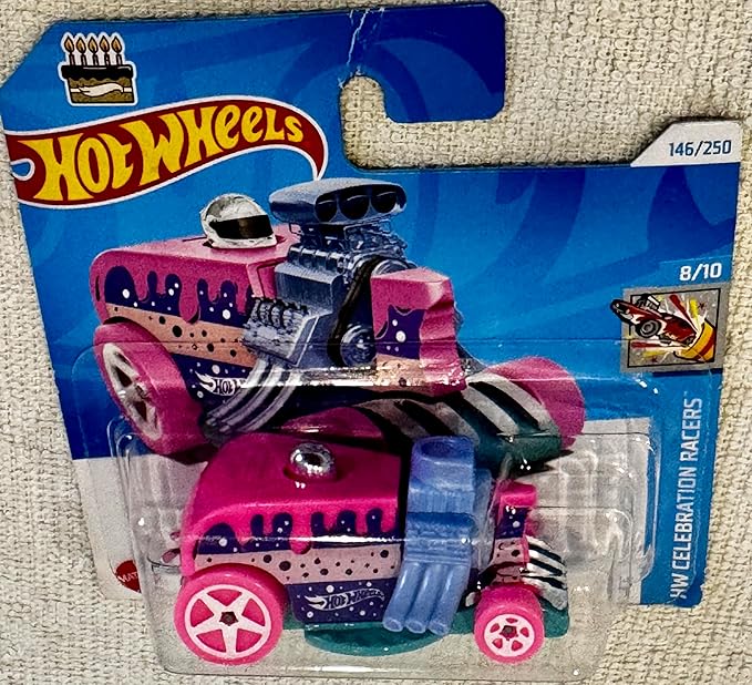Hot Wheels Celebration Racers, HW Birthday Burner, Pink and Teal, 8/10