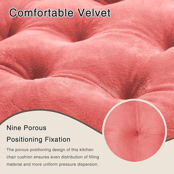 OVOV 2 Pack Chair Cushions for Dining Chairs Soft Seat Cushions for Kitchen Desk Chairs Square Chair Pads with Ties (15.5"x15.5" Pink)