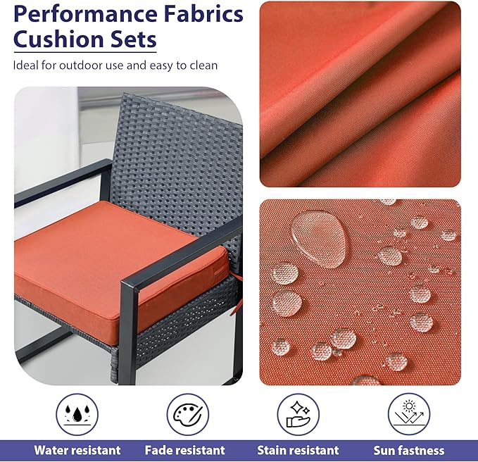 IPYNBAP Outdoor Chair Cushions Set of 4 -Waterproof Outdoor Seat Cushions for Patio Furniture, Patio Chair Cushion with Handle and Ties, Out Door Chair Pads,19x19x3-Square, Spice