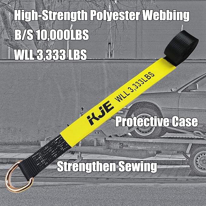 KJE 4 Pack Car Tie Down Straps for Trailers - Tire Ratchet Strap with Flat Hooks - 2" x 10' 10,000LBS Break Strength - Lasso Style Wheel Straps for Hauling UTV, SUV, Any Cars