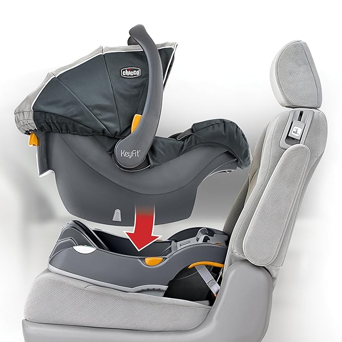 Chicco KeyFit Infant Car Seat and Base, Rear-Facing Seat for Infants 4-22 lbs., Includes Infant Head and Body Support, Compatible with Chicco Strollers, Baby Travel Gear, Encore/Black/Grey