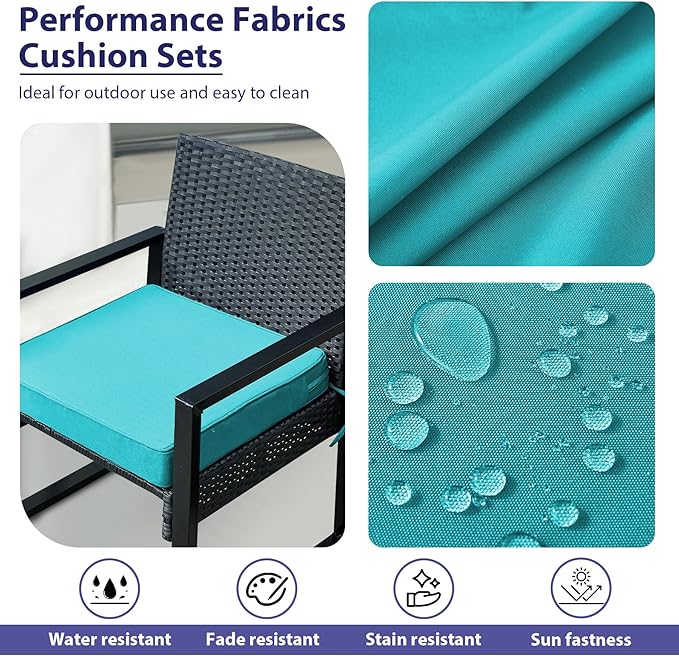 IPYNBAP Outdoor Chair Cushions Set of 4 -Waterproof Outdoor Seat Cushions for Patio Furniture, Patio Chair Cushion with Handle and Ties, Out Door Chair Pads,17x16x2-Square, Teal