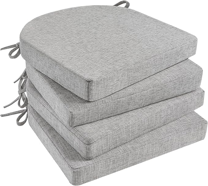 Basic Beyond Chair Cushions for Dining Chairs 4 Pack, Kitchen Chair Cushions with Ties and Non Slip Backing, 16 x 16 inches Chair Pads for Dining Chairs (Light Grey)