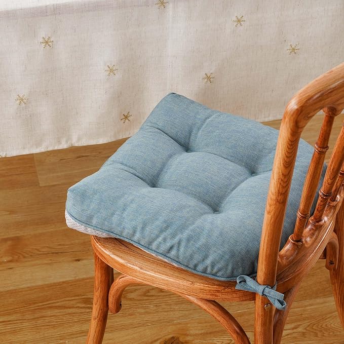 Battilo Chair Cushions Set of 2 for Dining Chairs, Seat Cushions for Kitchen Chairs with Non-Slip Backing, Indoor/Outdoor Waterproof Chair Seat Pads with Ties, 15.5"x15.5"x4", Grayish Blue