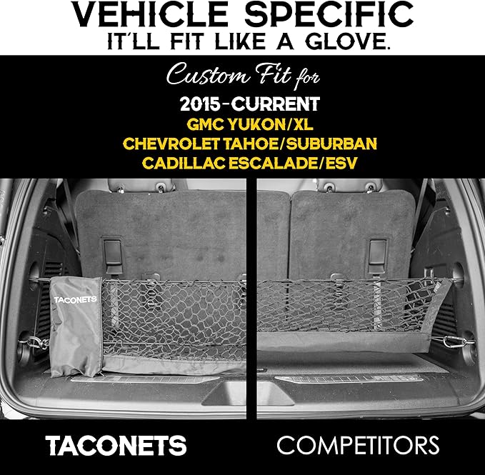 Envelope Cargo Net for Suburban | Tahoe | Yukon/XL | Escalade/ESV - Fits 2015-Current - Upgraded 5mm Bungee - Integrated Storage Bag - Heavy Duty Hooks - Designed in USA