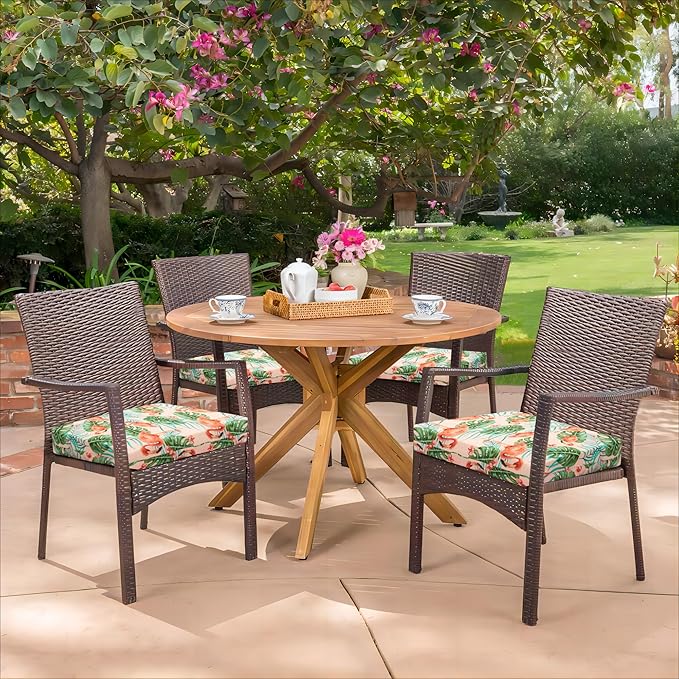 HARBOREST Outdoor Chair Cushions Set of 4, Water Resistant Patio Chair Cushions with Ties, Square Corner Outdoor Seat Cushions for Patio Furniture, 18.5"x16"x3", Flamingo