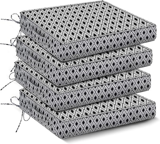 IPYNBAP Outdoor Chair Cushions Set of 4 -Waterproof Outdoor Seat Cushions for Patio Furniture, Patio Chair Cushion with Handle and Ties, Out Door Chair Pads,17x16x2-Square, Black Geometry