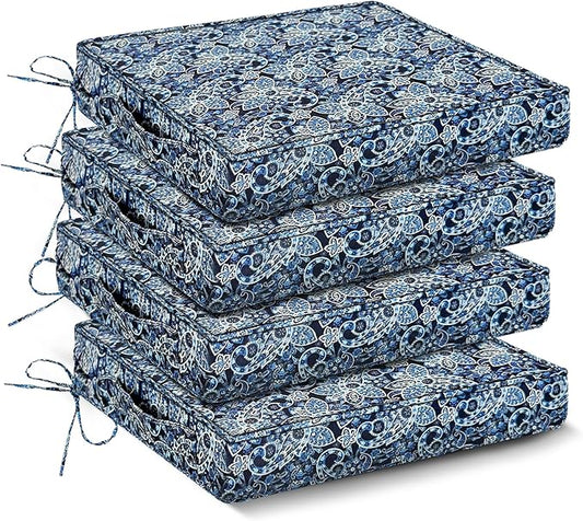 IPYNBAP Outdoor Chair Cushions Set of 4 -Waterproof Outdoor Seat Cushions for Patio Furniture, Patio Chair Cushion with Handle and Ties, Out Door Chair Pads,17x16x2-Square, Green Paisley