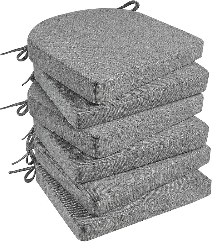 Basic Beyond Chair Cushions for Dining Chairs with Ties and Removable Cover, 2" Thick Seat Cushions for Kitchen Chairs, Set of 6, 17" x 16", Dark Grey