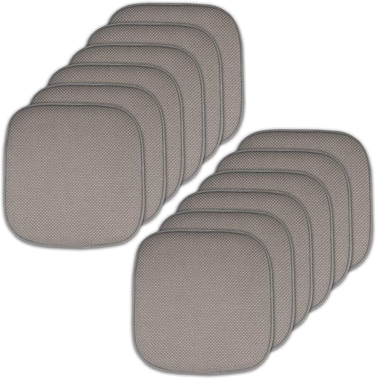 Sweet Home Collection Memory Foam Chair Cushion Honeycomb Pattern Solid Color Slip Non Skid Rubber Back Ultimate Comfort and Softness Rounded Square 16" x 16" Seat Cover, 12 Pack, Silver