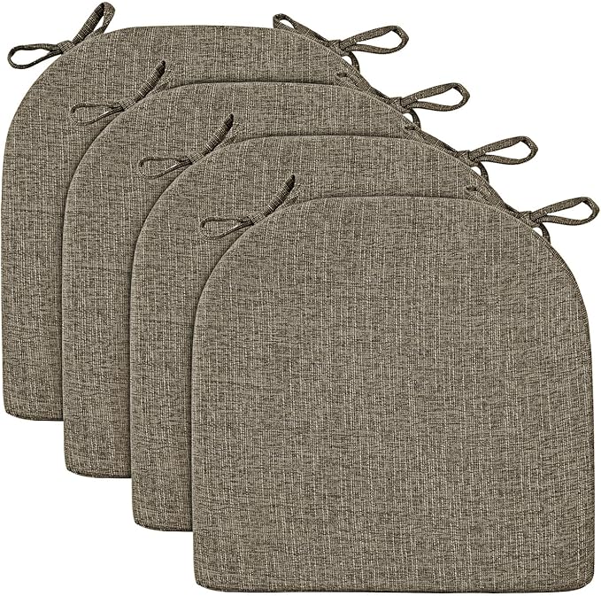 Wellsin Chair Cushions for Dining Chairs 4 Pack - Kitchen Chair Cushions with Ties and Non-Slip Backing - Dining Chair Pads 16"X16"X2", Khaki