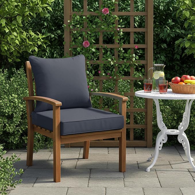 Summsun Waterproof Outdoor Cushions for Patio Furniture, Fade Resistant Backrest and Deep Seat Cushion Set with Removable Cover, 22 x 22 Inch, Dark Grey, 1 Set