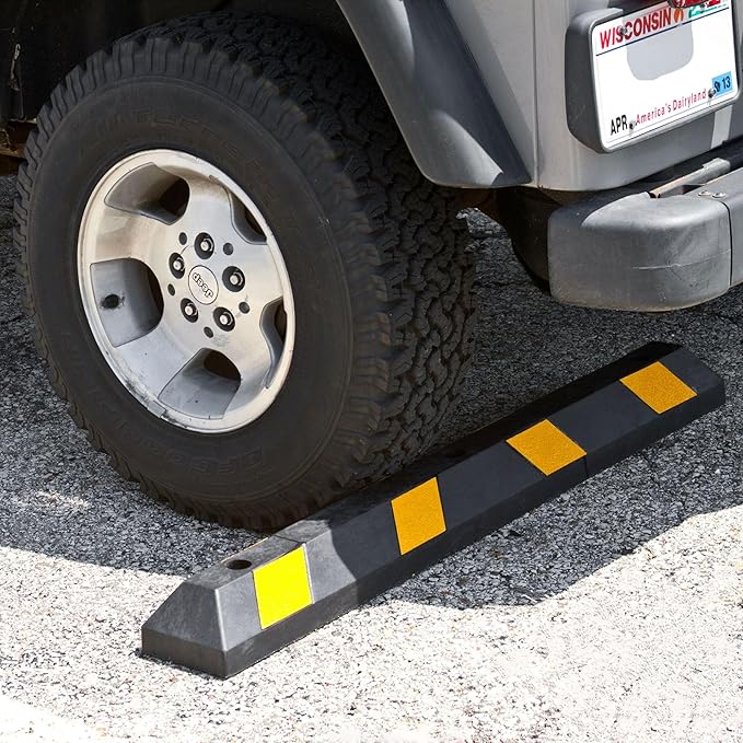 Guardian 3' Parking Stopper for Garage, Rubber Curb, Mounting Holes