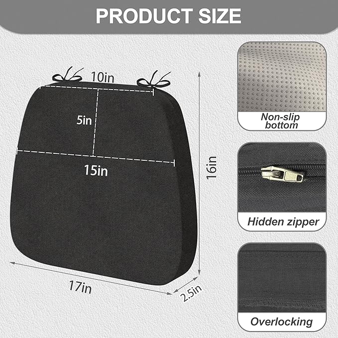 17'' x 16'' x 2.5"Thick Chair Cushions for Dining Chairs, 6 Pack WaterProof Easy Clean Kitchen Chair Pads with Ties and Non-Slip Backing - 30D High Elastic Foam Soft Kitchen Chair Cushions