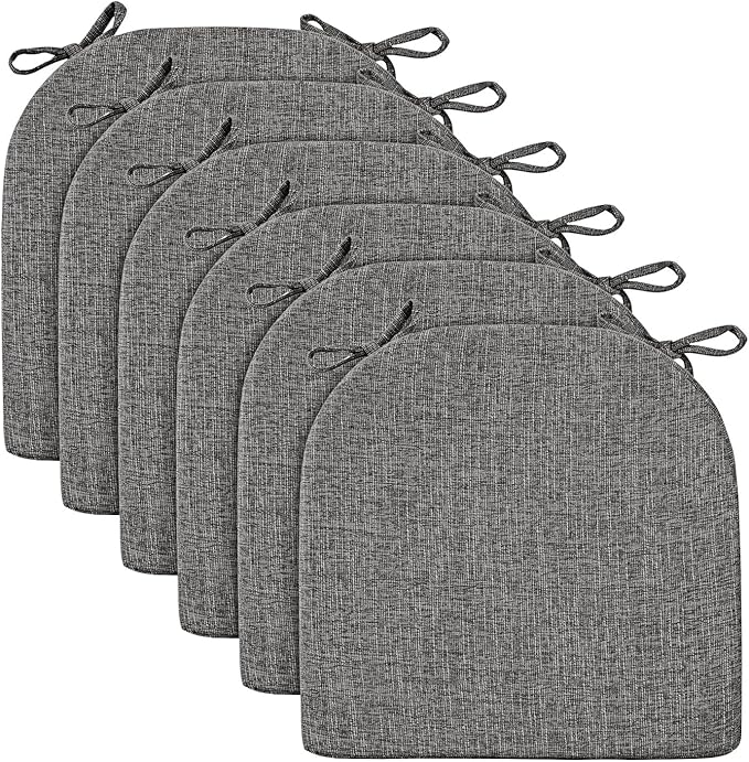 Wellsin Chair Cushions for Dining Chairs 6 Pack - Kitchen Chair Cushions with Ties and Non-Slip Backing - Dining Chair Pads 16"X16"X2", Dark Gray