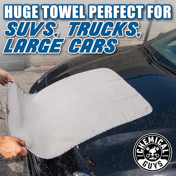Chemical Guys Waffle Weave Gray Matter Microfiber Drying Towel - 25" x 36", Premium Blend Microfiber Towel with Soft-Banded Edging for Scratch-Free Car Drying, Ultra Absorbent