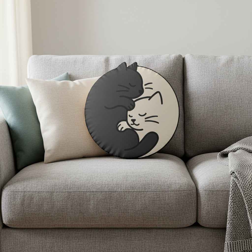 Yin-Yang Cat Pillow — Balance, but Make It Cozy
