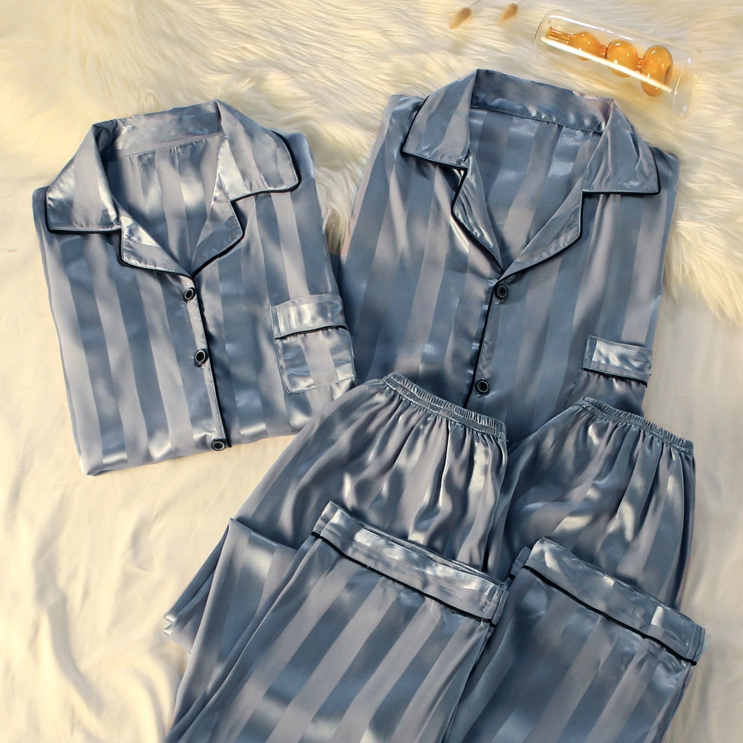 Striped Luxury New Plus Size Silk Loungewear