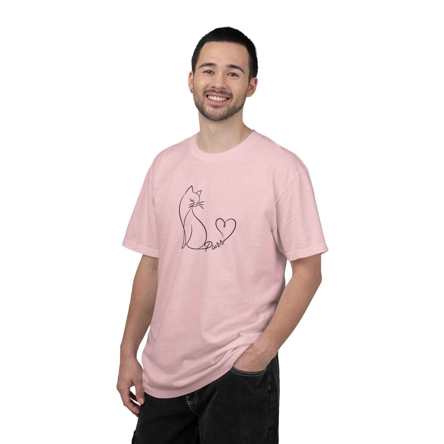 Purr Line Art Cat Unisex T-Shirt | Minimal Cat Lover Tee with Heart Tail