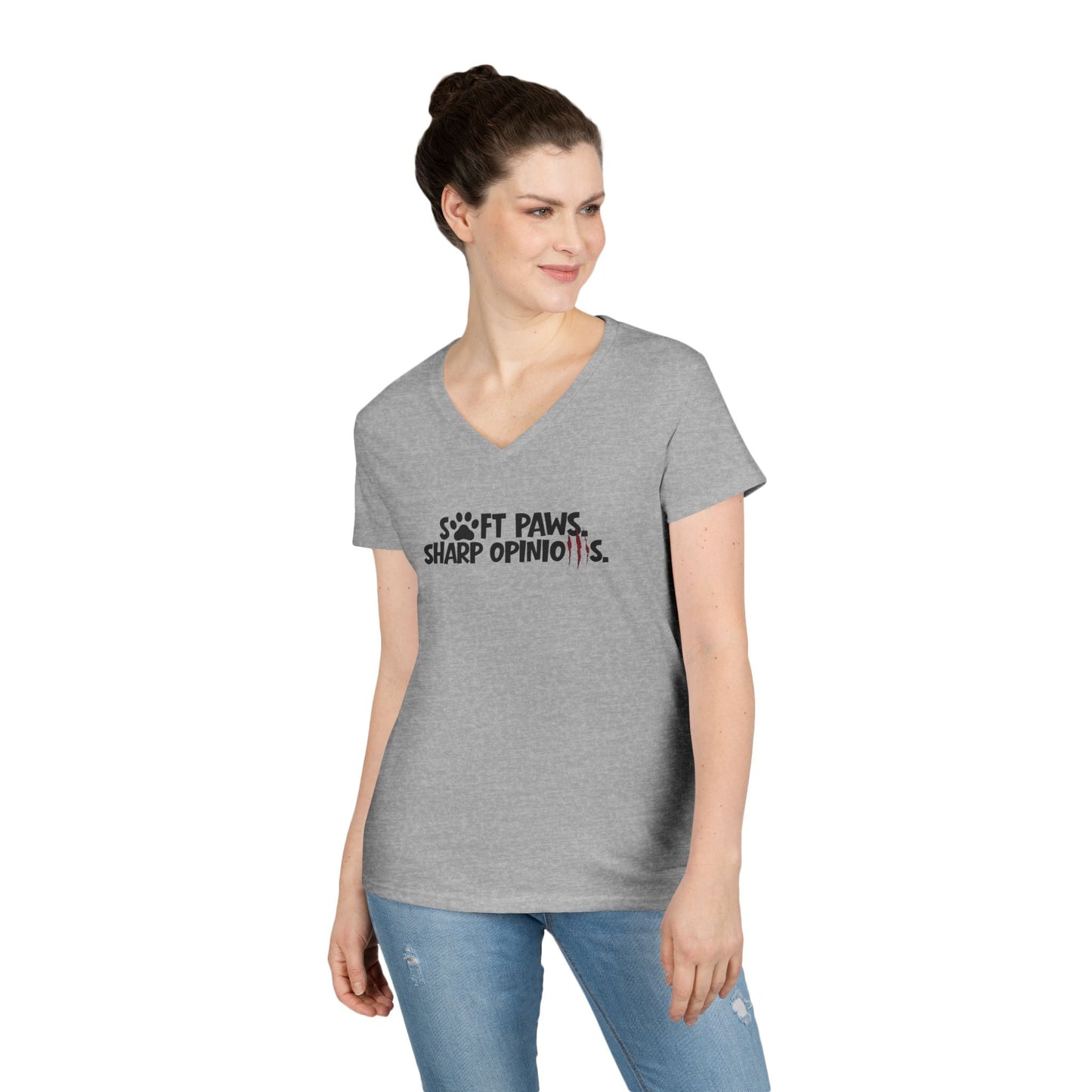 Soft Paws, Sharp Opinions Women’s V-Neck Tee