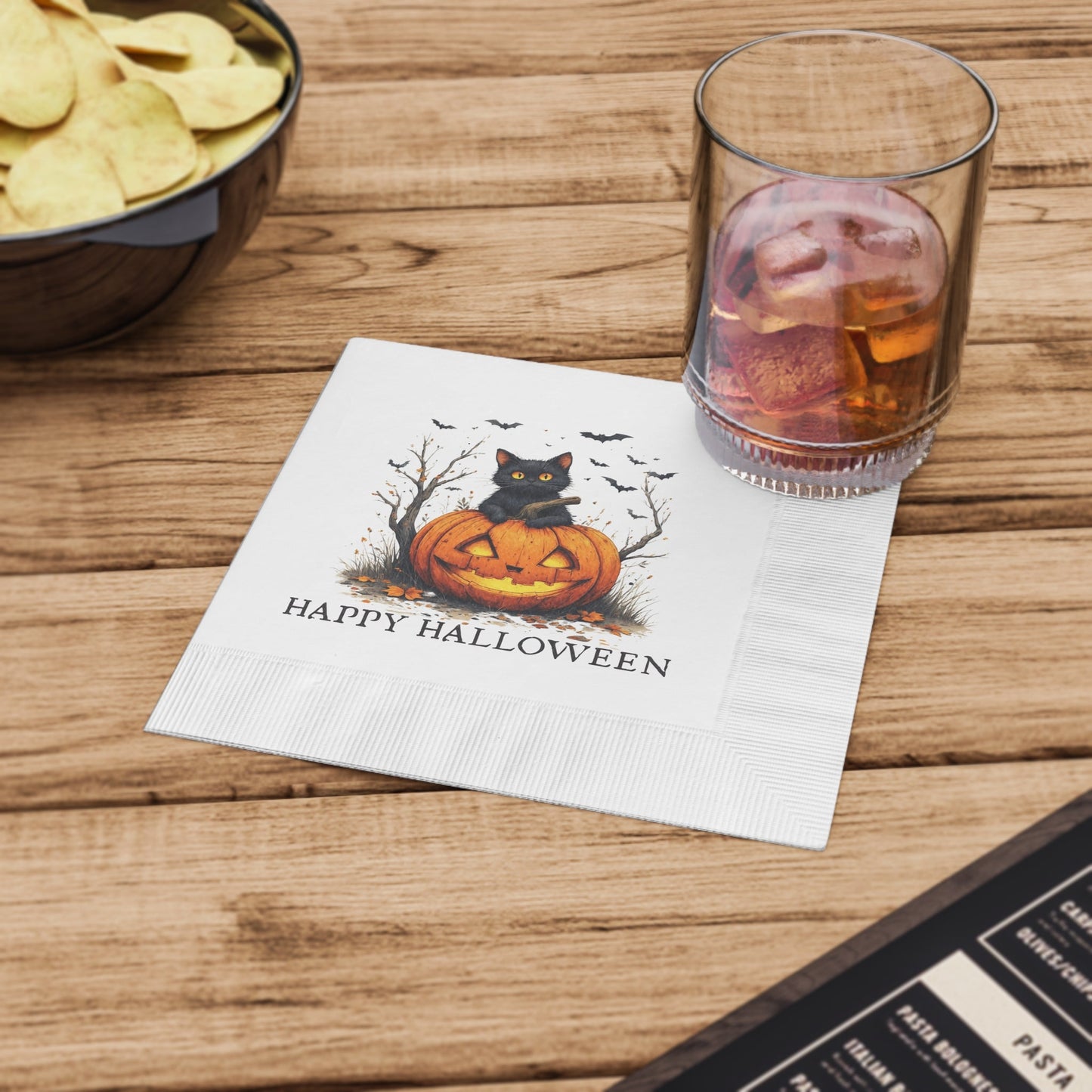 Halloween Napkins with Cats & Pumpkins Design for Spooky Celebrations