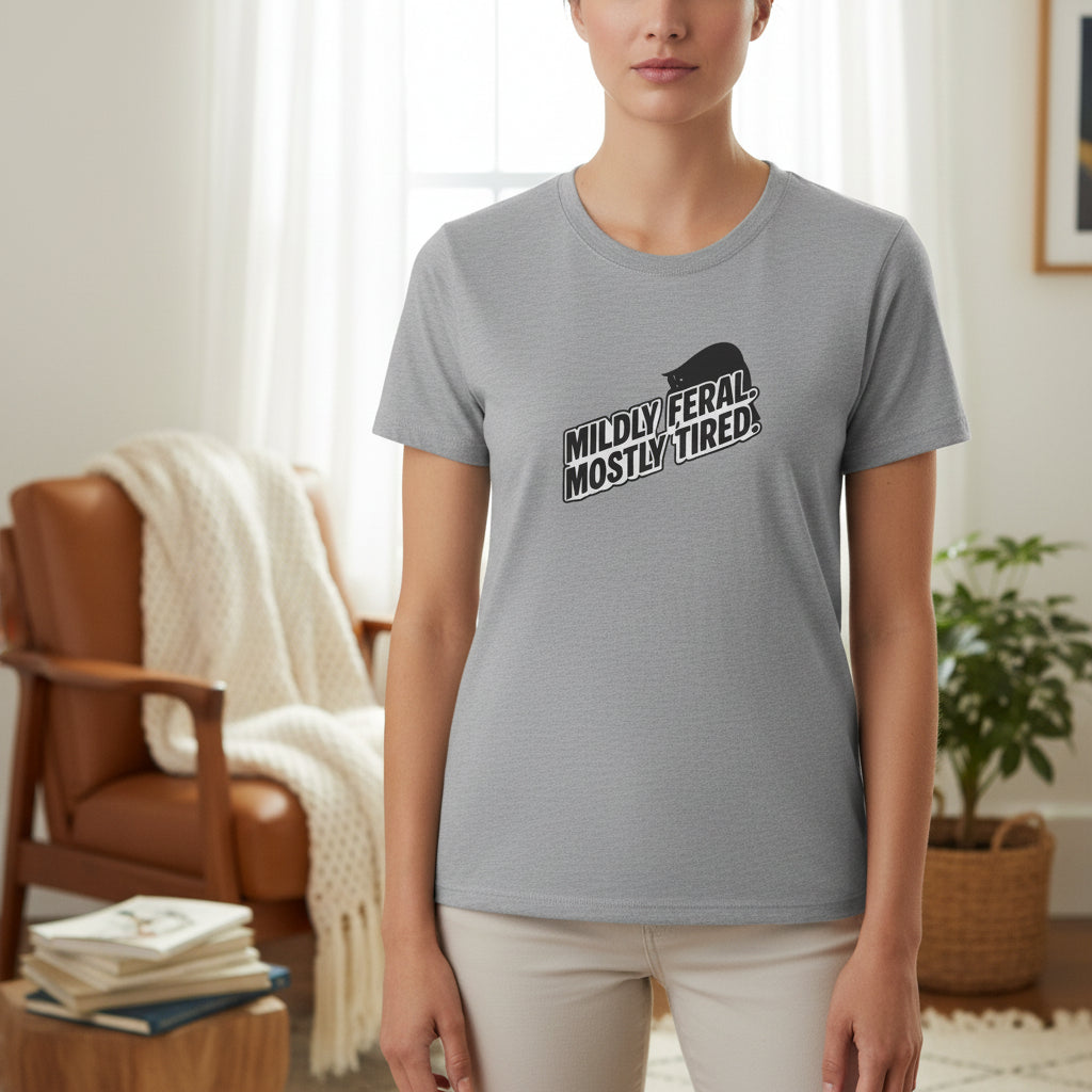 Mildly Feral Mostly Tired Slim Fit Cat Tee