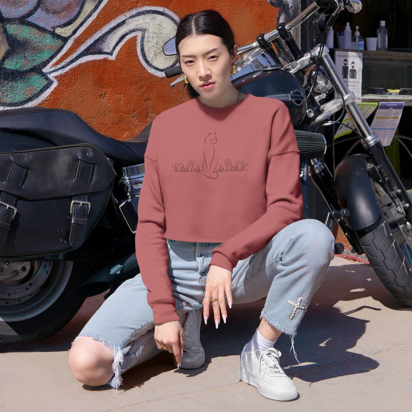 Trendy Cat Lover Women's Cropped Sweatshirt
