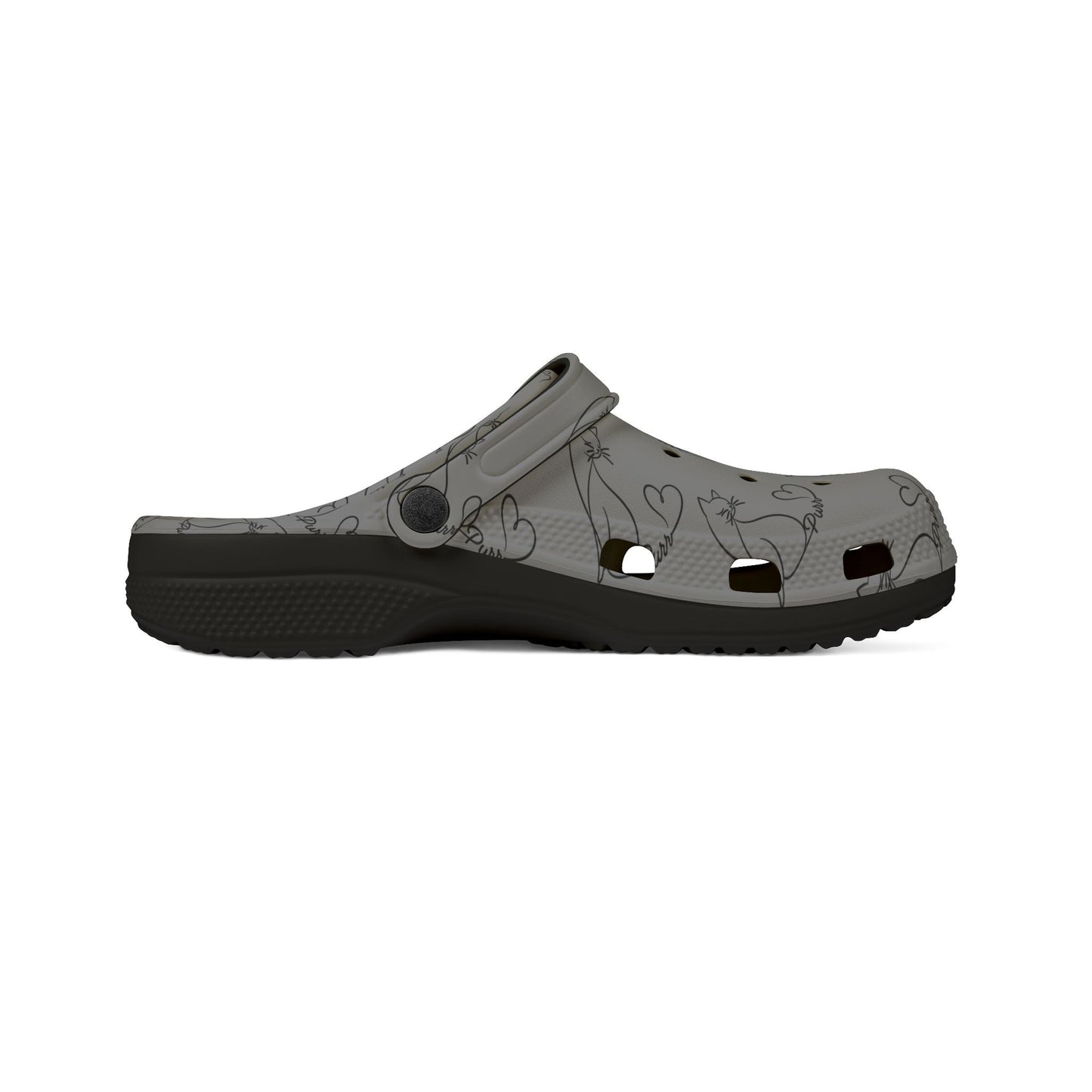 Minimalist Cat Line Art EVA Clogs – Grey All-Over Print Slip-Ons