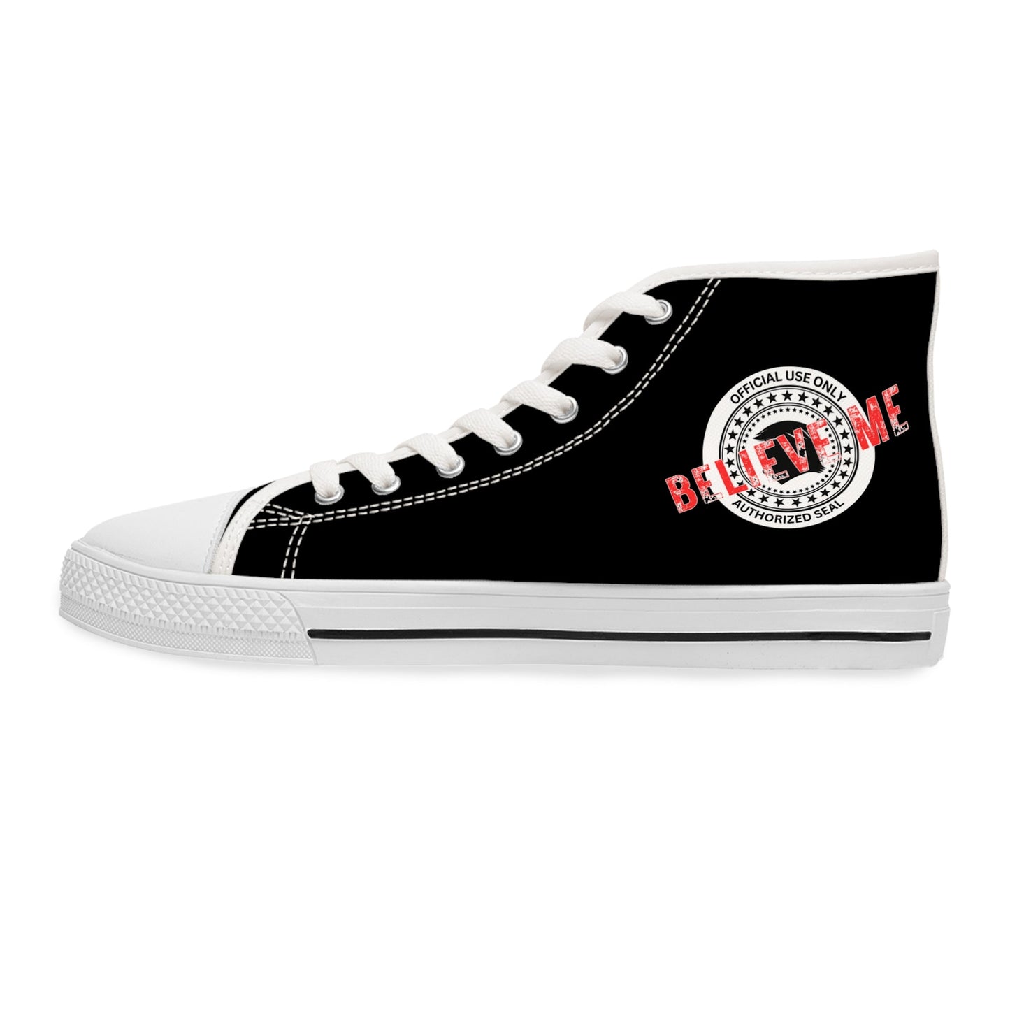 Believe Me Women’s High-Top Sneakers – Political Parody Statement Shoes