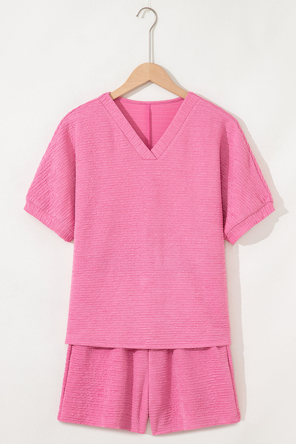 Women's 2-piece Textured V-neck Tshirt and Shorts Set Outfit