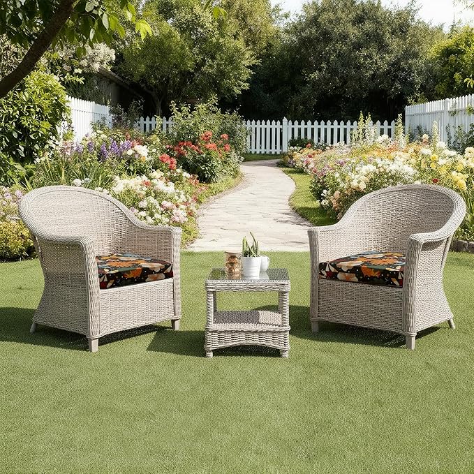 UNIKOME Outdoor Chair Cushions Pack of 4, Water Resistant Patio Cushions with Ties, High Density Sponge Filling Square Corner Seat Cushions for Outdoor Furniture, 19"*19"*3", Flower