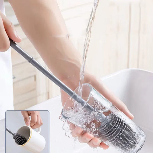 Silicone Milk Bottle Brush Cup Scrubber Glass Cleaner Kitchen Cleaning Tool Long Handle Drink Bottle Glass Cup Cleaning Brush