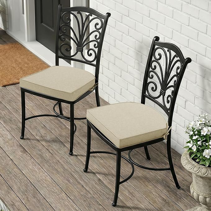 Outdoor Chair Cushions, Fade-Resistant & Water-Resistant, D Shaped Patio Furniture Seat Chair Pads Replacement with Ties, Non-Slip Bottom, Removable Cover, Set of 4, 17 x 16 Inch, Beige