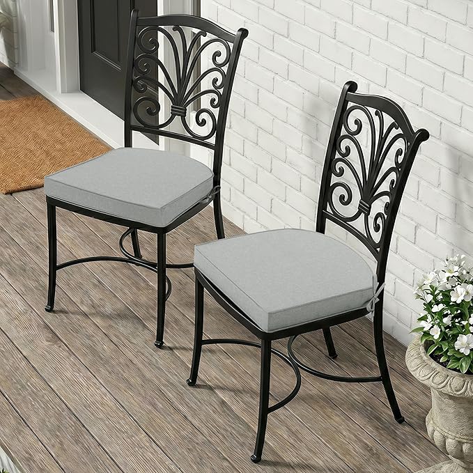 Outdoor Chair Cushions, Fade-Resistant & Water-Resistant, D Shaped Patio Furniture Seat Chair Pads Replacement with Ties, Non-Slip Bottom, Removable Cover, Set of 4, 19 x 19 Inch, Light Grey